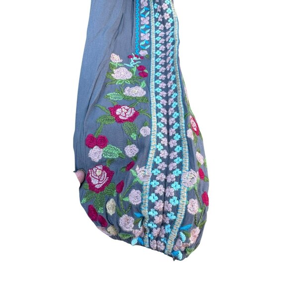 Andrée By Unit Embroidered Lace-Up Tunic Boho Mexican Tunic Top Gray Floral L - Picture 7 of 11